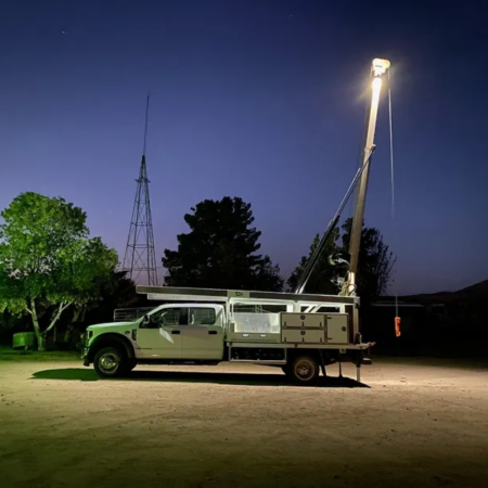 Well drilling service truck at night